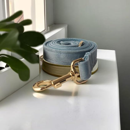 Love Dream Velvet Dog Collar and Leash Set, Soft & Comfy Adjustable Dog Leash and Collar with Heavy Duty Metal Buckle for Small Medium Large Dogs Training & Walking (XLarge, Pearl Blue)