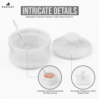 Radicaln Marble Salt Cellar with Lid 4" Inch White Handmade Table Salt Container & Sugar Bowl For Kitchen Countertop, Ideal Salt Dish & Salt Jar for Celtic Salts