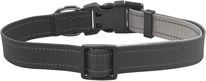 Dog Collar Leash Set, Gradient Color, with Safety Reflective Strips, 5 ft Matching Leash, Neoprene Padded Handle, Adjustable 4 Sizes for Small Medium Large Dogs.(L, Black Grey)