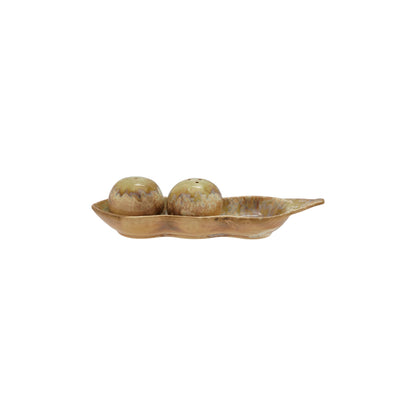 Creative Co-Op Stoneware Pea Shaped Salt & Pepper Shaker Set