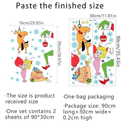 38.97 x 29.92 Inch Cute Christmas Girl Dog Snowflakes Decor Large Xmas Mural Decals for Winter Home Refrigerator Garage Door Wall Window Decoration