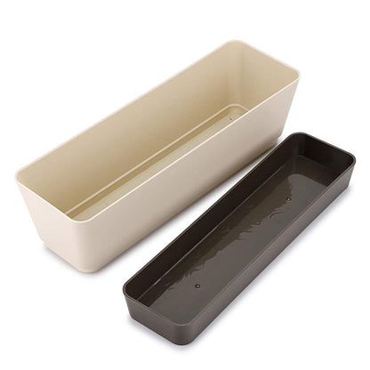 Skelang 3 Pcs Rectangular Plant Pot, 12" Watering Container with Drainage Hole, Window Planter Box with Saucer for Succulents, Flowers, Indoor Plants, African Violets