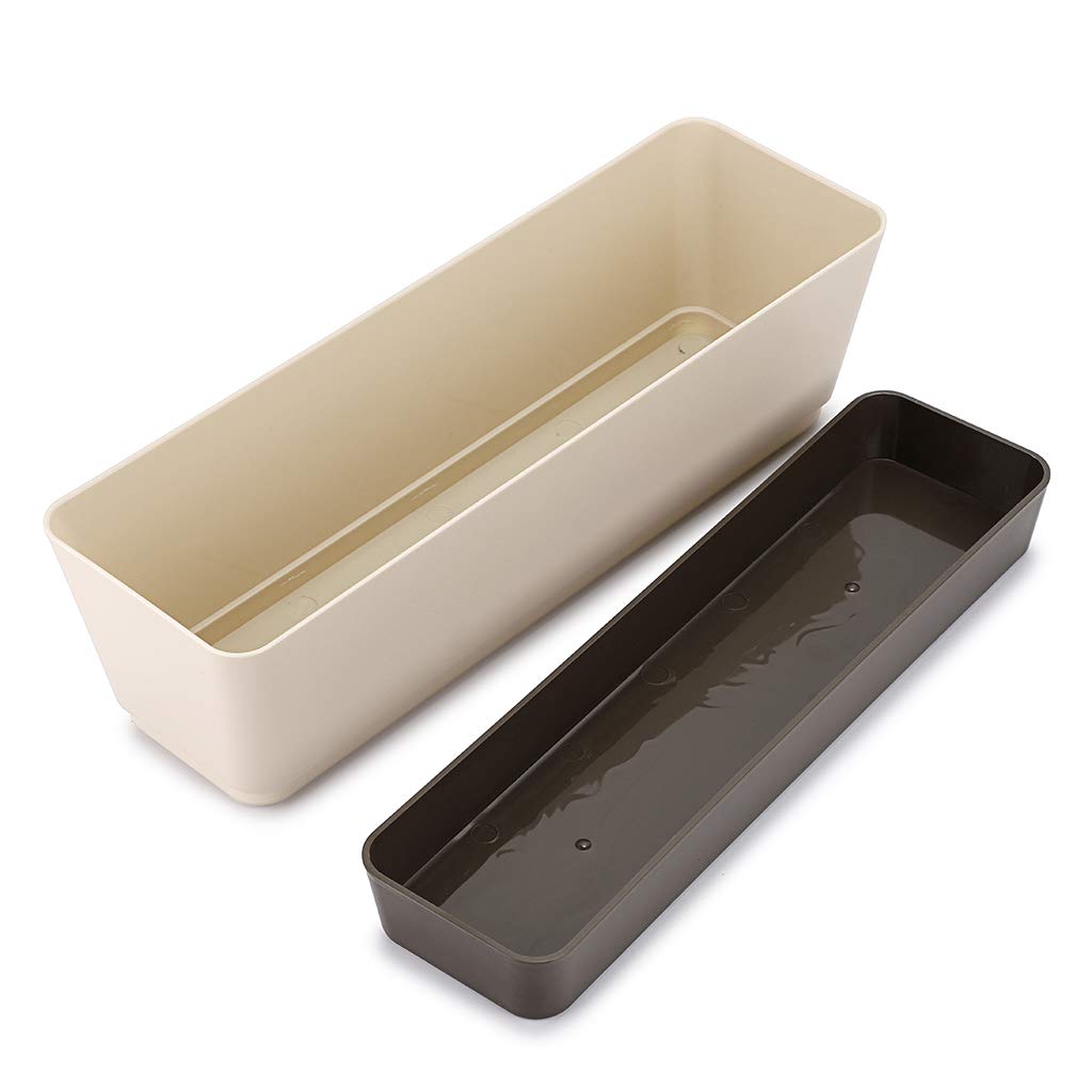 Skelang 2 Pcs Rectangular Plant Pot, 12" Watering Plant Container with Drainage Hole, Window Planter Box with Saucer for Succulents, Flowers, Herbss