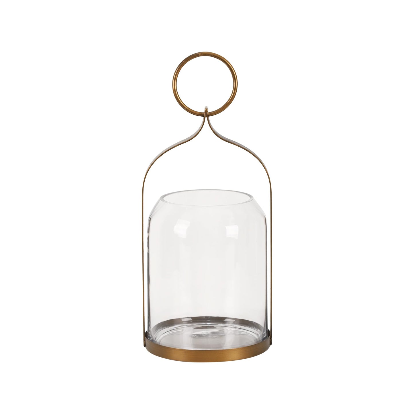 12.6" High Metal Hurricane Lantern in Antique Brass with Handmade Sturdy Glass for Pillar Candle, Plants, Glass Terrarium, Glass Vase, Industrial, Farmhouse. Table top, Outdoor (1, Brass, 6"x12.6")