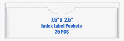 Origin-Joy 25 PCS Self-Adhesive Index Label Pockets, Clear Plastic Peel & Stick Card Holders with Top Open for Loading (7.5 x 2.5 inch)