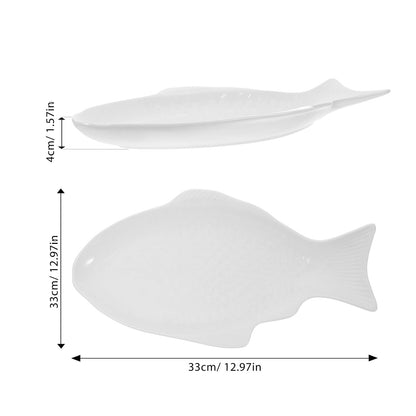 DOITOOL Fish Shaped Plate Fish Dish Creative Ceramic Serving Platter Decorative Snack Storage Platter for Restaurants Home (13 Inches White)