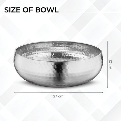 Avador® Set of 3 Premium Stainless Steel Salad Mixing Bowl Hammered Finish | Handmade | Includes Salad Serving Utensils (Stainless Steel)