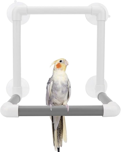 Hypeety Bird Parrot Stand Perch Shower Perch Standing Toy Portable Suction Cup Parrot Bath Stands Suppllies Holder Platform Parakeet Window Wall Hanging Play (4 Suction Cups)