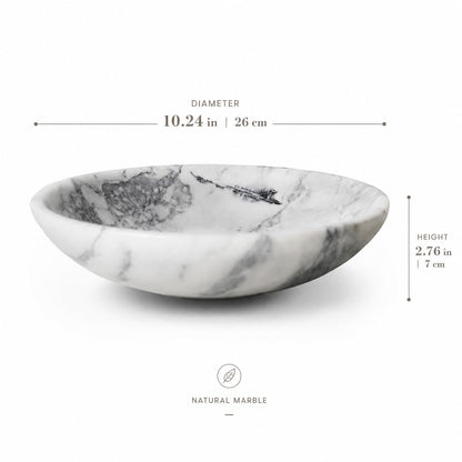 KROUJITY Marble Decorative Bowl Large White, Handcrafted Natural White-Grey Stone Bowl for Home Decor, 11" Large Entryway Bowl for Key, Coffee Table Bowl, Marble Fruit Bowl for Centerpiece