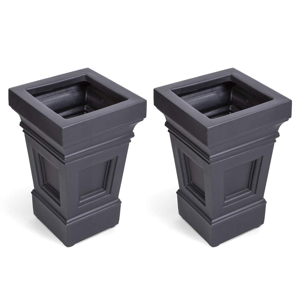 Step2 2-Pack 24" x 15.5" x 15.5" Atherton Square Planter Box and 39" x 24" x 19.5" Atherton Large Planter Box, Black