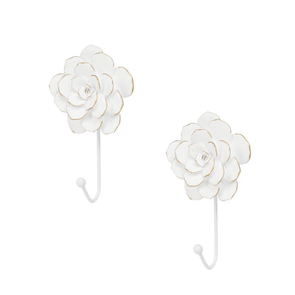Guichifun Flower Coat Hooks Wall Decor - 2pcs Resin White Decorative Wall Hooks for Hanging Clothes Coats Towels Keys Bags Hats Bathroom Home Decoration Gift 4 x 1.5 x 7 Inch