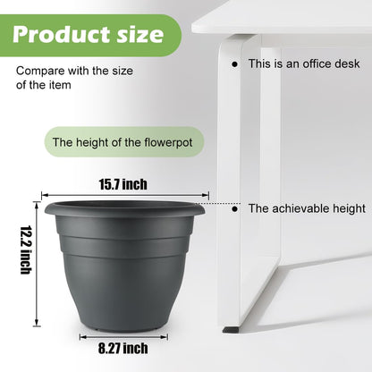 RooTrimmer 3 Pack Large 16 Inch Plastic Plant Pots for Outdoor Plants,Durable & Lightweight Flower Pots with Drainage Holes,Weather-Resistant Large Planters for Patio Garden(Gray)