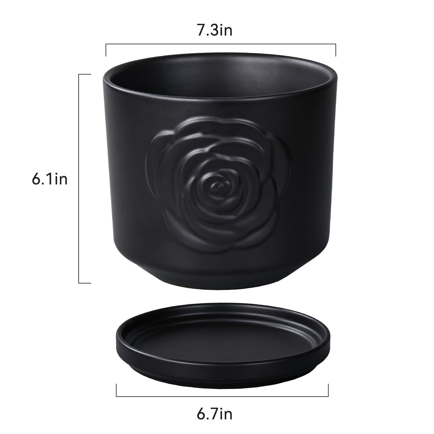 Ekirlin 7 inch Plant Pots,Ceramic Rose Flower Planters Indoor,Modern Succulents Containers with Drain Hole Saucer,Weatherproof Pot for Decorate Home,Office & Outdoor (Black)