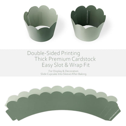 Sage Green Cupcake Wrappers, 36 Count - Dusty Sage Wedding Cupcake Wrappers for Bridal Showers, Baby Showers, and Green Wedding Decorations