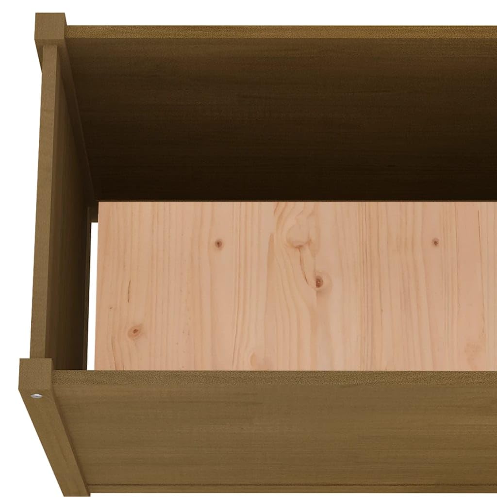 Foknhdi Honey Brown Large 39.4 x 39.4 x 27.6 in Solid Pine Garden Planter Box Raised Square Outdoor Wood Bed for Patio Balcony Backyard Vegetables Flowers
