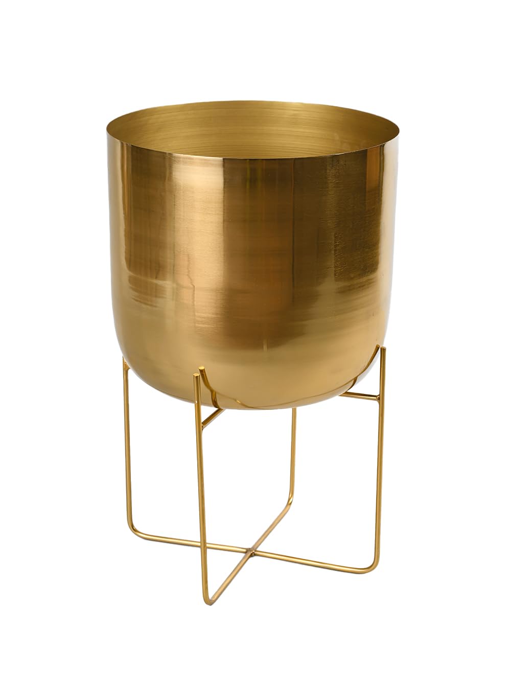 Serene Spaces Living Modern Mid‑Century Metal Indoor Planter with Stand, Gold Planter Pot, Indoor Plants – Decorative Planter Holder for Living Room, Kitchen & Office, 14" Diameter & 24" Tall