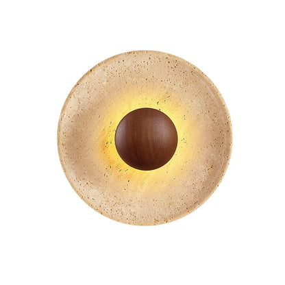 WFZRXFC Wall Sconce American Retro Minimalism Wall Light Round Yellow Travertine Interior Wall Lamp 7W LED Warm Light 3000K travertine sconce Wooden Decoration Living Room Wall Lighting