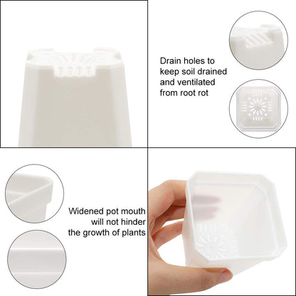 foxany 30 Pcs 3" Nursery Pot, Thick Plastic Square Flower Planting Pots, Plant Seedling Pots, 30 Seed Starting Pots with 30 Saucers - White