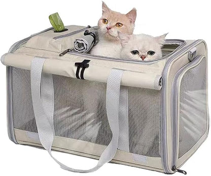 Pet Carrier Bag for Cats & Small Dogs, Airline Approved Travel Cat Carrier with Mesh Windows, Shoulder Strap & Removable Mat, Foldable Design for Home & Outdoor Trips