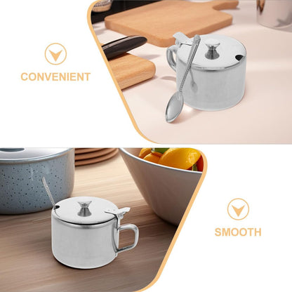 DEARMAMY Stainless Steel Sugar Bowls Set with Lid and Spoon 3-Piece Multipurpose Kitchen Countertop Containers for Sugar Salt Pepper Spices 3.93X3.14X2.67 Inch