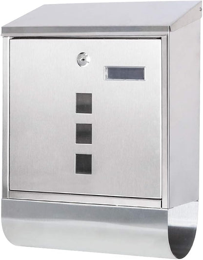 Jssmst Locking Wall Mount Mailbox, Stainless Steel Mailboxes with Secure Key Lock and Newspaper Compartment, HPB2203 Silver