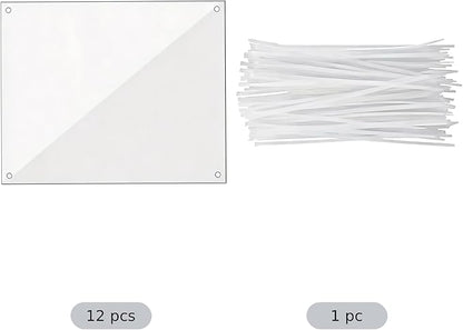 12 Pcs Clear Plastic Cage Guard Panels, 10 x 8.2 in Pet Habitat Siding, Splatter Anti-Splash Fence Dividers with 100 Zip Ties for Rabbit Cages, Guinea Pig Enclosures, Small Animal Protection