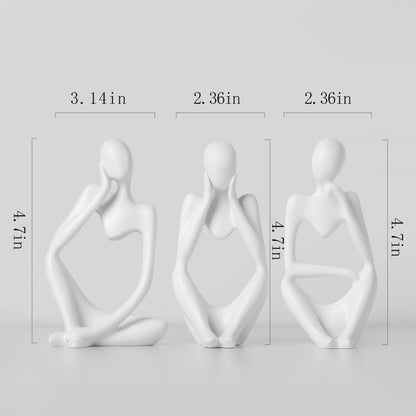 BrownLove 3pcs Decor White Thinker Statue Abstract Art Sculpture，Resin Collectible Figurines for Home Living Room Office Shelf Decoration