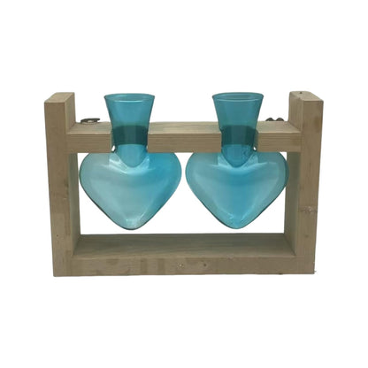 SUNGOOYUE Heart Shaped Glass Vase, Plant Propagation Station with Wooden Stand for Home Garden Decoration, Hydroponic Terrarium for Women Mom