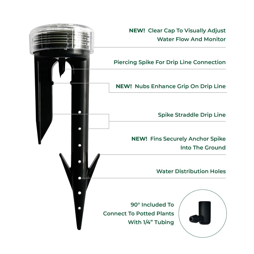 Root Quencher Spike 4-Pack - Deep Underground Dripper, Tree & Plant Root Watering Drip Irrigation & Fertilizer Stake (1/2" Female NPT Compatible with All Connectors, Water Hose, Drip & PVC)