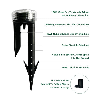 Root Quencher Spike 4-Pack - Deep Underground Dripper, Tree & Plant Root Watering Drip Irrigation & Fertilizer Stake (1/2" Female NPT Compatible with All Connectors, Water Hose, Drip & PVC)