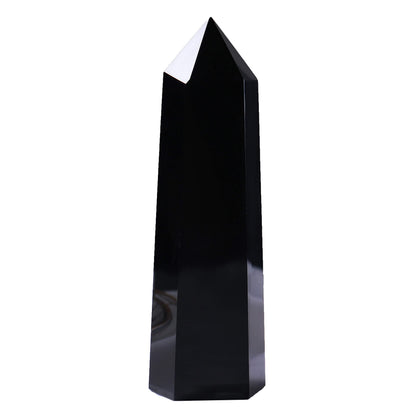 Runyangshi Large Black Obsidian Healing Crystal Wand 4.72"-5" Crystal Tower 6 Faceted Single Point Crystal Prism Wand Natural Quartz Stones for Meditation Reiki Chakra Therapy Home Decor Gift