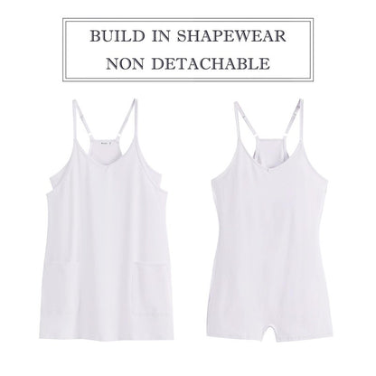 ANRABESS Women Athletic Dress Summer Tennis Workout Active Sports Mini Romper Dress Built in Shorts Travel Vacation Clothes White X-Smal