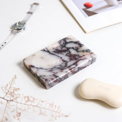 Luxurious Natural Marble Soap Dish Tray Marble Soap Holder Trinket Plate for Bathroom Sink Kitchen Countertop Bedroom Vanity Bathroom Accessory Rectangular (2 Pack)