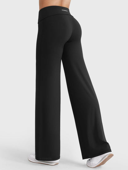 YEOREO SoftHue Straight Leg Leggings Women Fold Over Wide Leg Pants 31.5" Eddiy Casual Gym Workout Sweatpants Black L