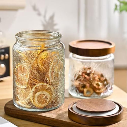 24 OZ Airtight Glass Storage Jar with Bamboo Lid - Vintage Glass Jar Vintage Food Containers Canisters Set for Kitchen Counter & Pantry - Ideal for Sugar, Flour, Coffee, Tea, Candy, Oats -3 Pack