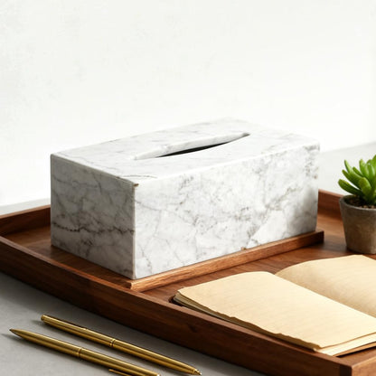 Elegant Marble Tissue Box Cover for Living Room, White Tissue Box Holder Rectangular, Decorative Stone Tissue Box Cover for Bathroom Vanity Office Countertop