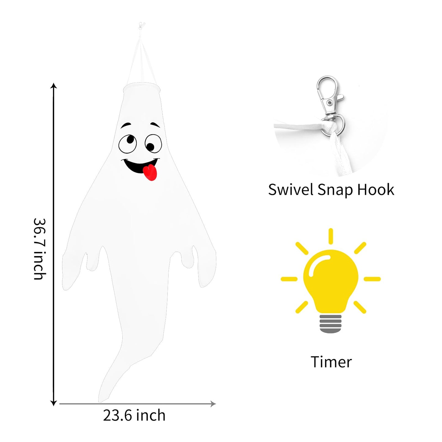 Halloween Ghost Decorations Outdoor: with Timer, 2 Pcs Cute Hanging Ghost for Tree Porch Garden Yard, Waterproof LED Ghost Halloween Decor