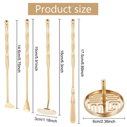 WEBEEDY 5Pcs Incense Making Kit Brass Incense Tool Kit Set- Incense Spoon Incense Press Shovel Brush for Incense Burner Kit Yoga Meditation, Fu Character