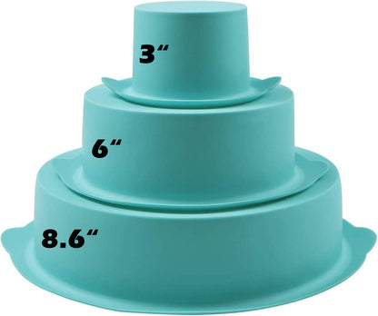 Webake Round Cake Pan Set Silicone Cake Molds Baking Pans for 3 Tier Cake Layer Tin, 8 Inch, 6 Inch, 3 Inch for Birthday, Wedding Anniversary, Halloween, Christmas Party
