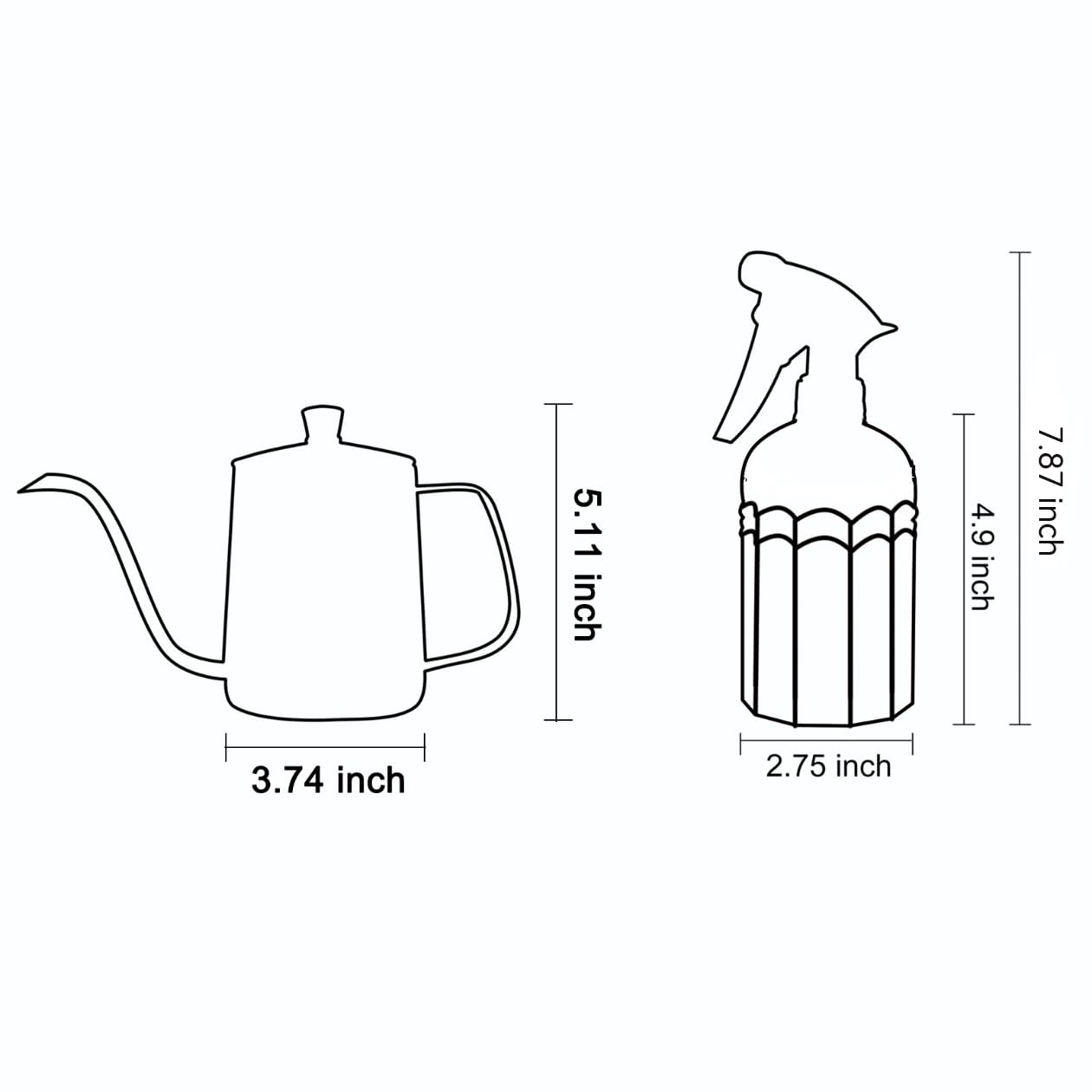 OFFIDIX Watering Can for Indoor Plants Long Spout Metal Stainless Steel 21 oz Small Watering Can with 14 oz Glass Plant Mister Spray Bottle for Plants Bonsai