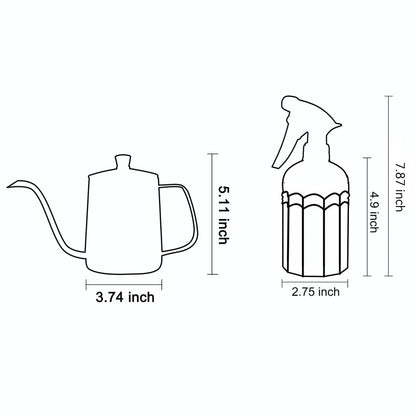 OFFIDIX Watering Can for Indoor Plants Long Spout Metal Stainless Steel 21 oz Small Watering Can with 14 oz Glass Plant Mister Spray Bottle for Plants Bonsai
