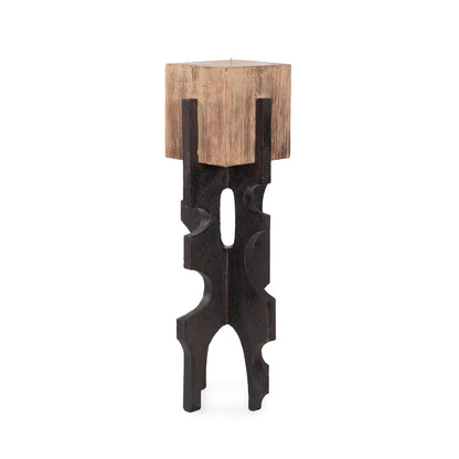 Howard Elliott Collection Cade Architectural Pillar Candle Holder, Black and Sand Modern Industrial Geometric Base Decorative Centerpiece for Living Room, Dining Table & Hallway Decor, Tall