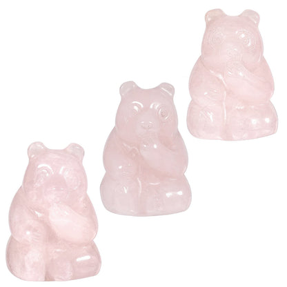 mookaitedecor Set of 2 Hand Carved Rose Quartz Crystal Bear Figurine, Carving Animal Statue Sculpture Pocket Stone for Home Office Decor Collectible