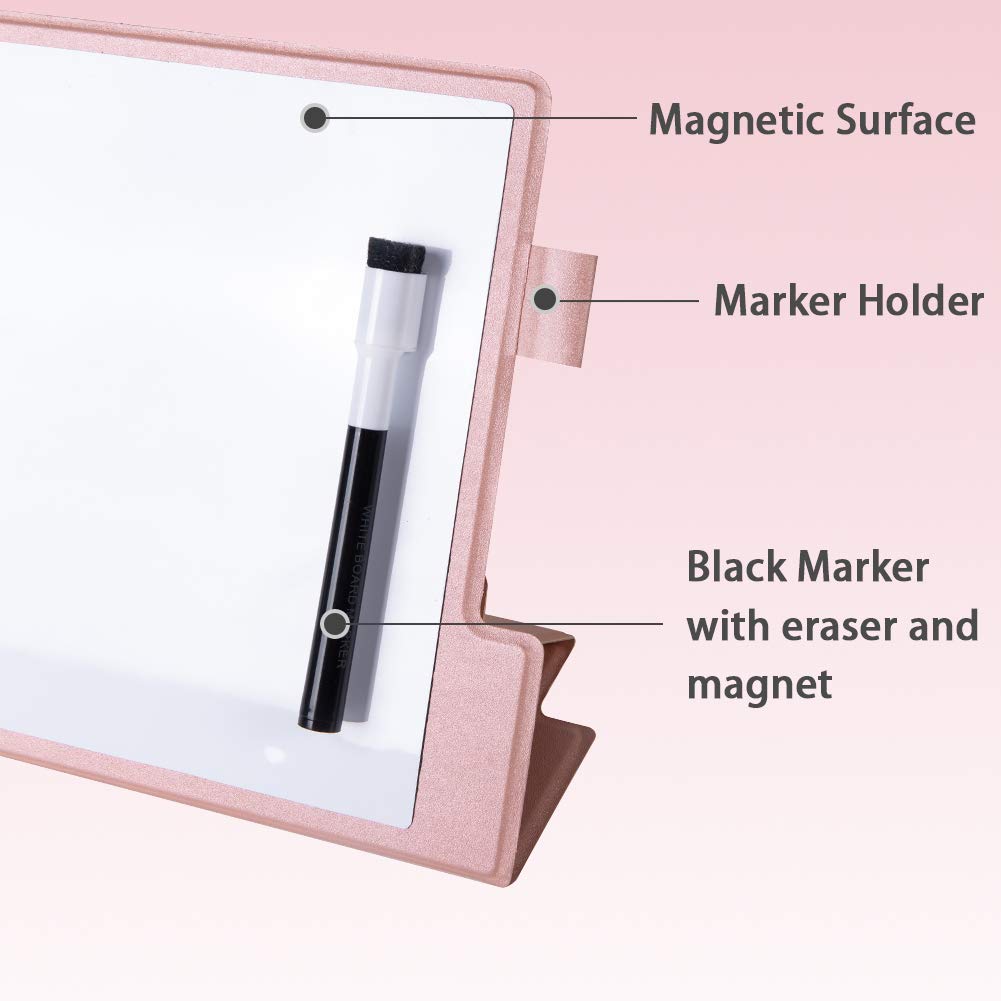 CRCHOM 9x12 Inch Small Dry Erase Board, Pink Desktop Whiteboard with Stand & PU Cover, Magnetic Portable Mini Dry Erase Board, Notebook Easel White Board for Desk, Office, Home, School