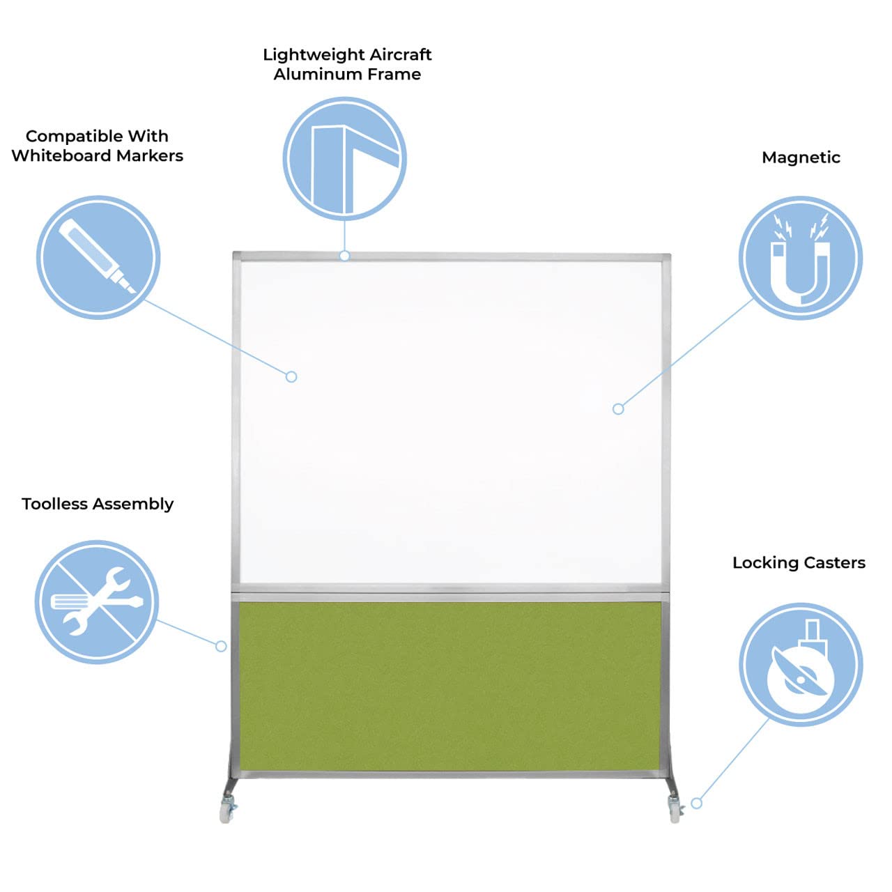 DivideWrite Mobile Whiteboard | Double Sided Dry Erase Board | Portable Office Cubicle Partition | Display for Classrooms, Conference Rooms, Meeting Areas and More | Charcoal Gray 5' Wide X 6' Tall