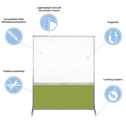 DivideWrite Mobile Whiteboard | Double Sided Dry Erase Board | Portable Office Cubicle Partition | Display for Classrooms, Conference Rooms, Meeting Areas and More | Mocha Fabric 4' Wide x 6' Tall