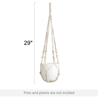 Mkono 2 Pack Macrame Plant Hanger Indoor Hanging Planter Basket with Wood Beads Decorative Flower Pot Holder No Tassels for Indoor Outdoor Boho Home Decor 29 Inch (POTS NOT Included)
