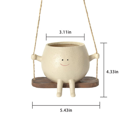 HUNTHAWK Swing Face Planter Pot Hanging Resin Flower Head Planters for Indoor and Outdoor Plants, Succulent Pots for String of Pearls Plant - Ideal Gifts for Mother's Day and Christmas (Medium)