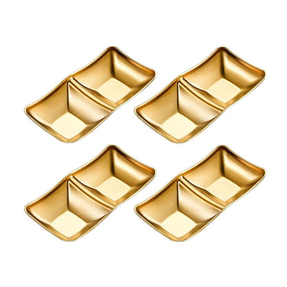 maiwalk Stainless Steel Side Dishes 4pcs Sauce Dish Bowls Condiments Cup Serving Bowl Set Sushi Dipping Saucers Soy Dipping Bowls for Home Kitchen Restaurant BBQ (Gold, 2 Compartment)