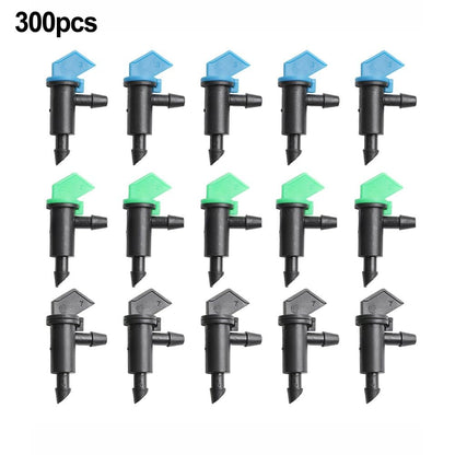 SundiooK Adjustable Flow Garden Drip Emitters, PE Plastic Irrigation Drippers with Shut-Off Valve, Fits 4/7mm Tubing for Plant Watering, 60 or 300 Packs